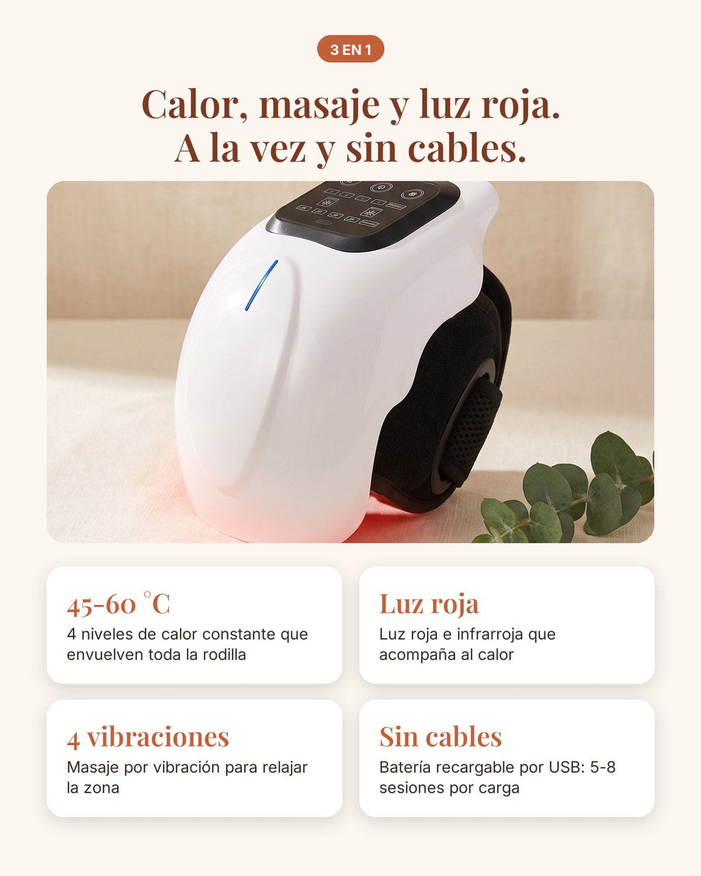 Calor, masaje y luz roja a la vez y sin cables