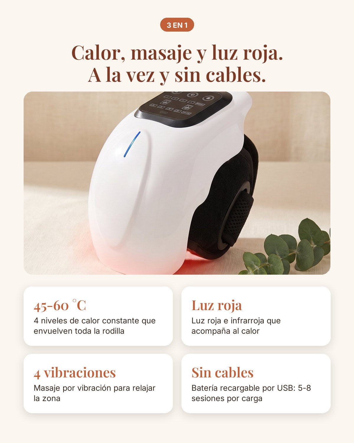 Calor, masaje y luz roja a la vez y sin cables