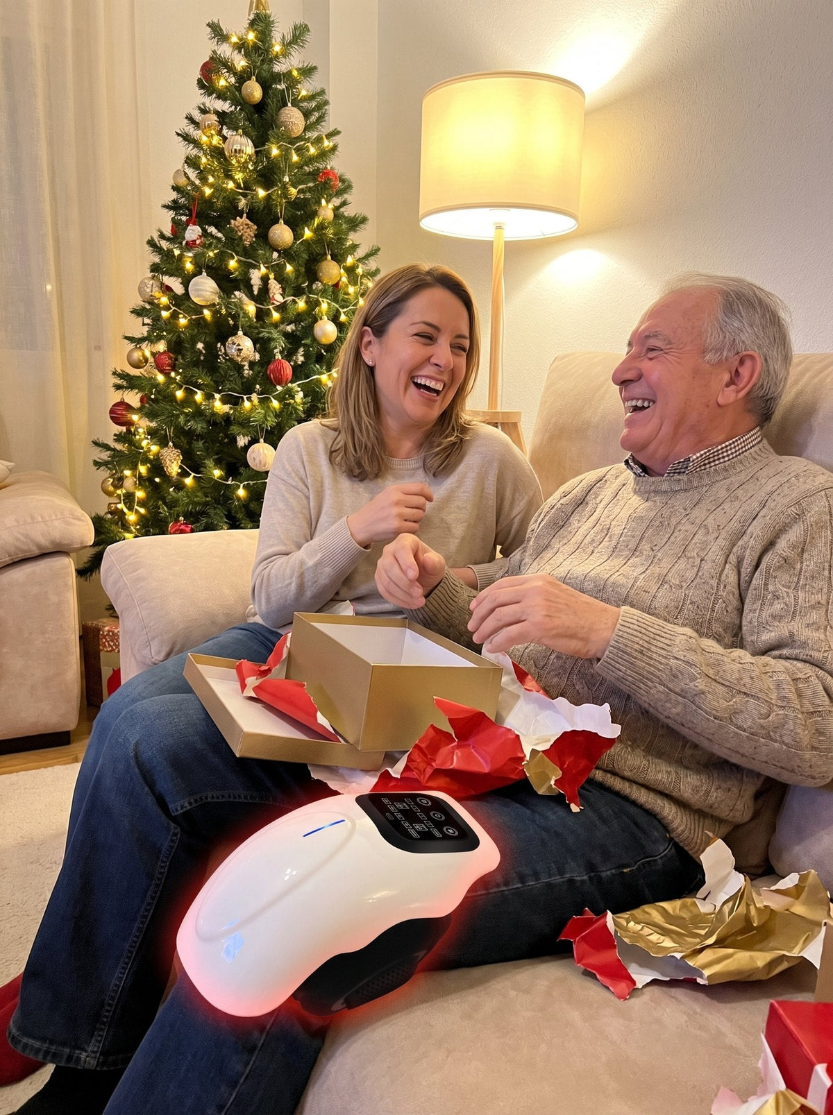 Padre abriendo Termia como regalo de Navidad