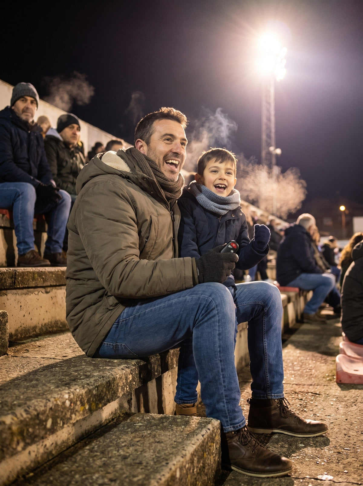 Padre e hijo en el fútbol con las plantillas calefactables